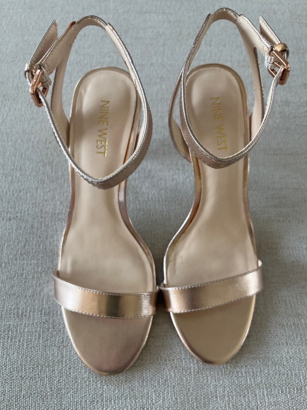 Nine West Metallic Rose Gold Ankle-Strap Stiletto Sandals